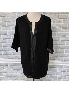 Chico's NWT Kelley Wool Blend Cardigan Faux Leather Trim Dark Academia